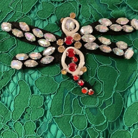 Flowers & Still Girls Green Lace Dress Embellished with a Crystal Firefly. Sz 8. - Picture 5 of 8